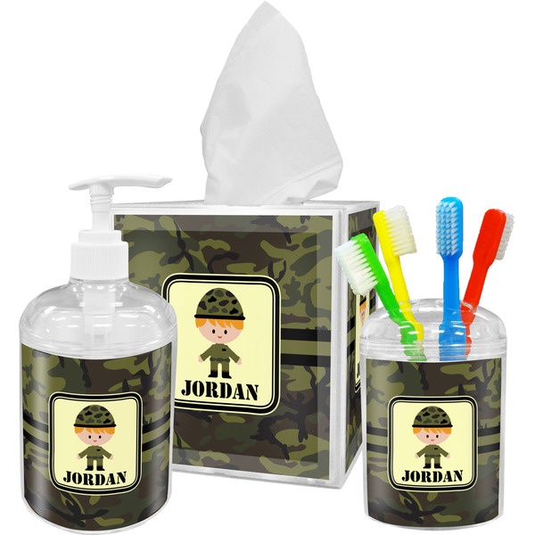 Green Camo Bathroom Accessories Set (Personalized)