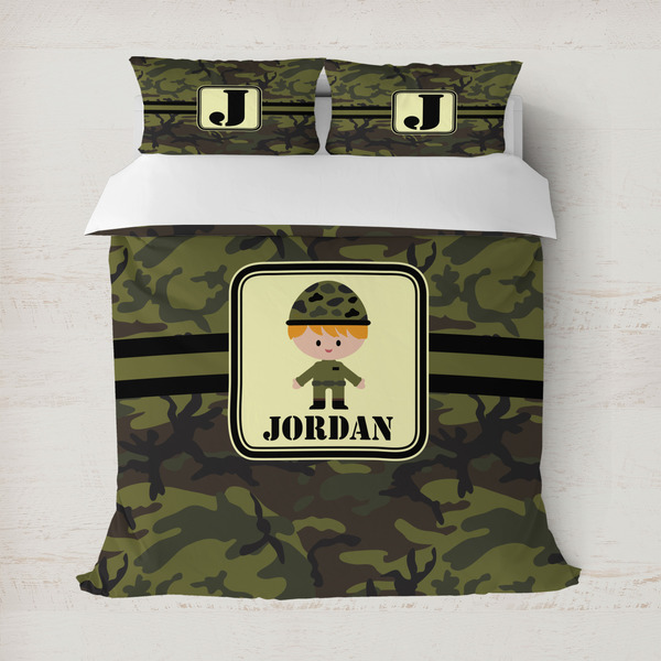 Custom Green Camo Duvet Cover Set - Full / Queen (Personalized)