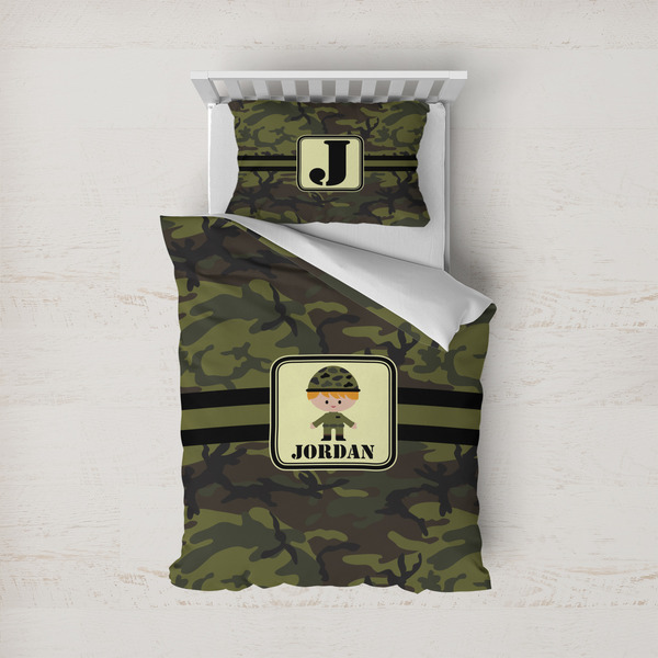 Custom Green Camo Duvet Cover Set - Twin (Personalized)