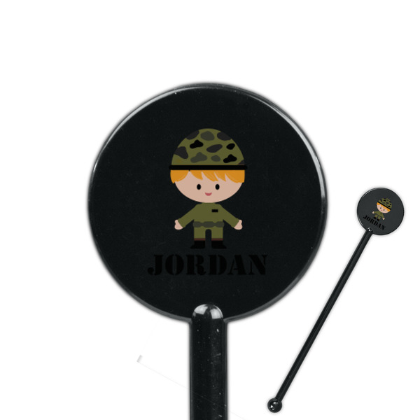 Custom Green Camo 5.5" Round Plastic Stir Sticks - Black - Single Sided (Personalized)