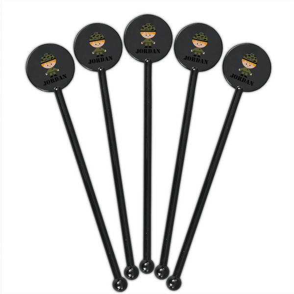 Green Camo Black Plastic 5.5" Stir Stick - Round - Fan View