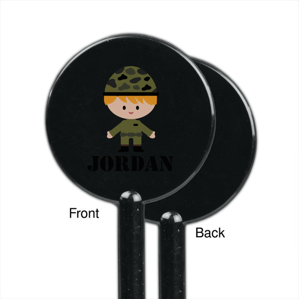 Green Camo Black Plastic 5.5" Stir Stick - Single Sided - Round - Front & Back