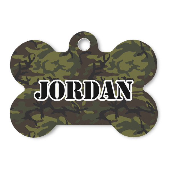 Custom Green Camo Bone Shaped Dog ID Tag - Large (Personalized)