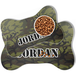 Green Camo Bone Shaped Dog Food Mat (Personalized)