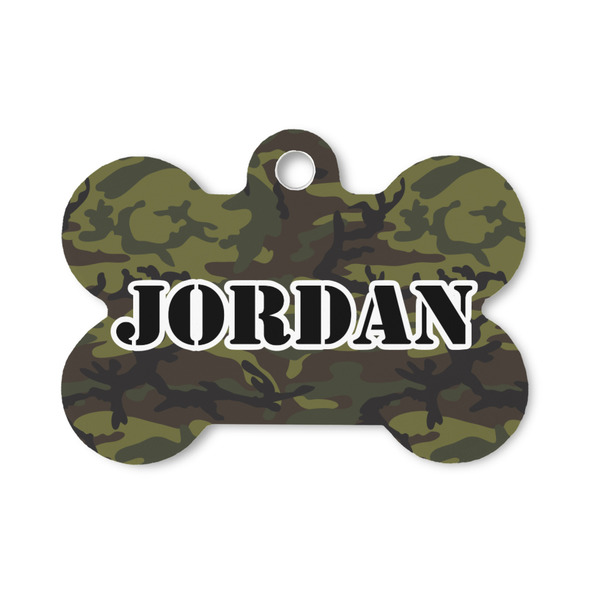 Custom Green Camo Bone Shaped Dog ID Tag - Small (Personalized)