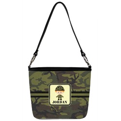 Green Camo Bucket Bag w/ Genuine Leather Trim (Personalized)