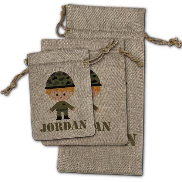 Green Camo Burlap Gift Bags - (PARENT MAIN) All Three