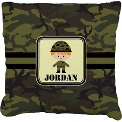 Green Camo Faux-Linen Throw Pillow 18" (Personalized)