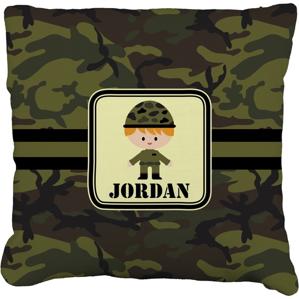 Custom Green Camo Faux-Linen Throw Pillow 18" (Personalized)