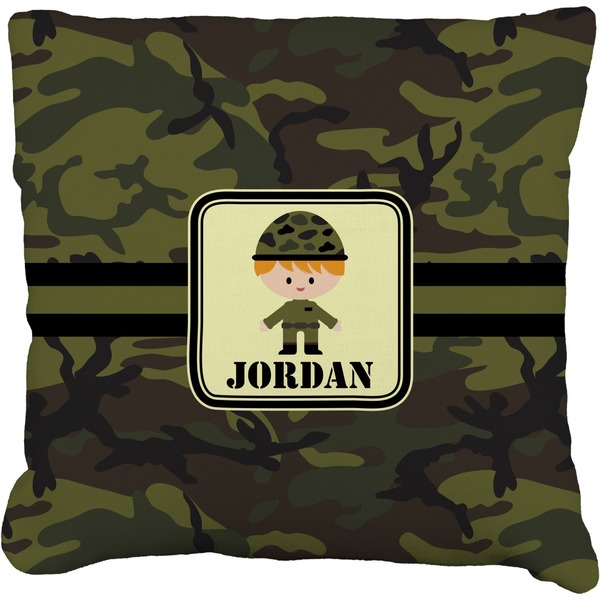 Custom Green Camo Faux-Linen Throw Pillow 20" (Personalized)