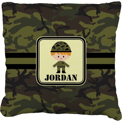 Green Camo Faux-Linen Throw Pillow (Personalized)