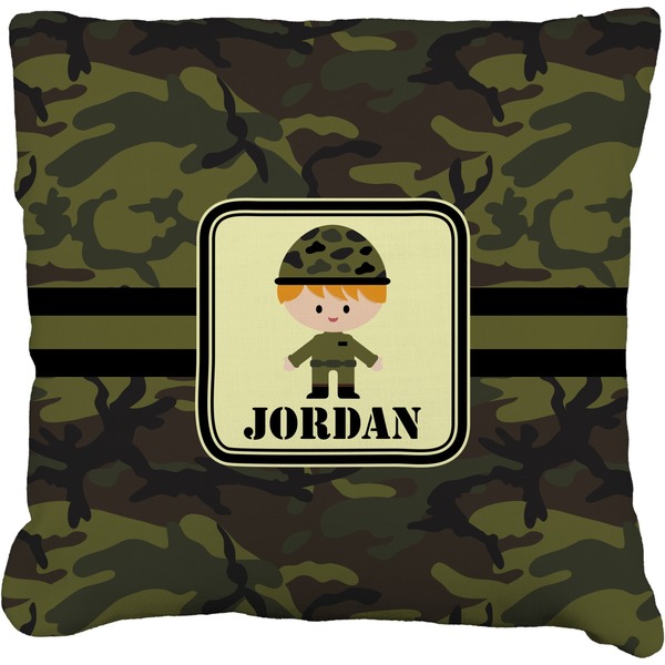 Custom Green Camo Faux-Linen Throw Pillow (Personalized)