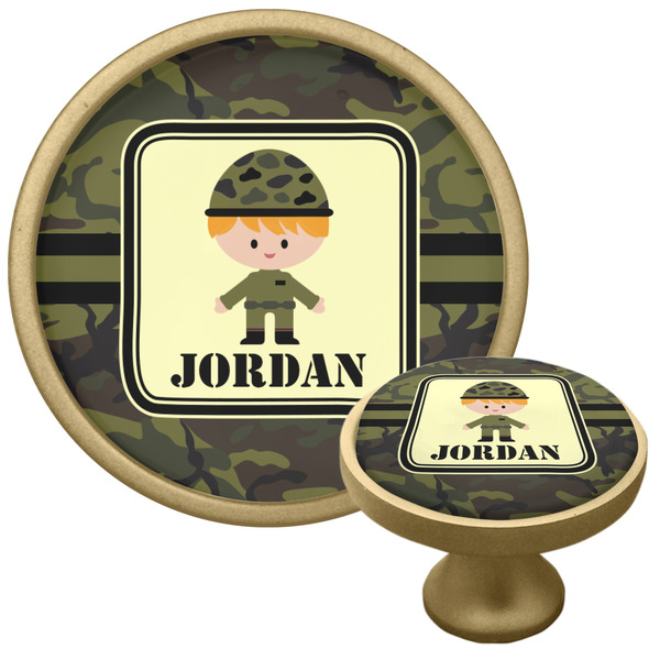 Custom Green Camo Cabinet Knob - Gold (Personalized)