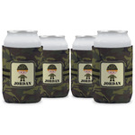 Green Camo Can Cooler (12 oz) - Set of 4 w/ Name or Text