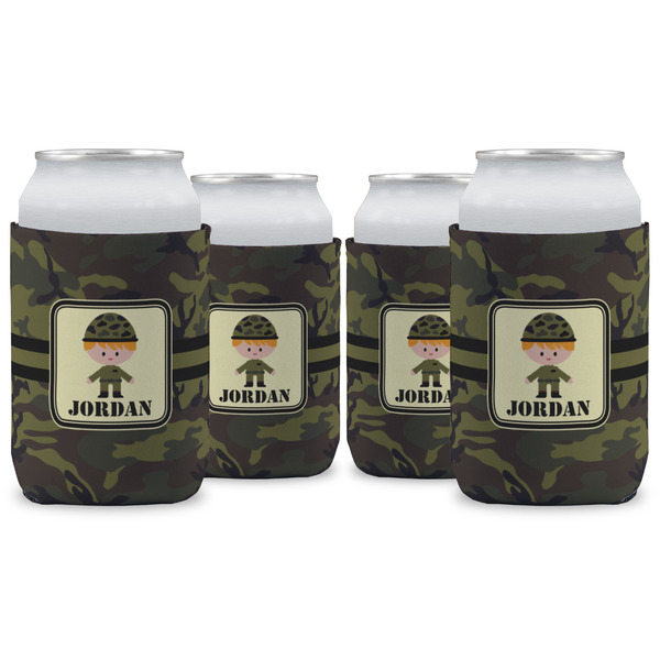 Custom Green Camo Can Cooler (12 oz) - Set of 4 w/ Name or Text