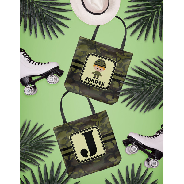 Green Camo Canvas Tote Lifestyle Front and Back