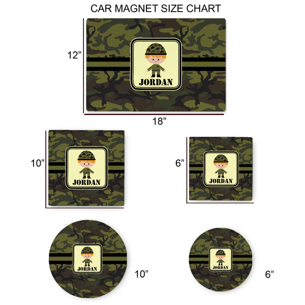 Green Camo Car Magnets - SIZE CHART