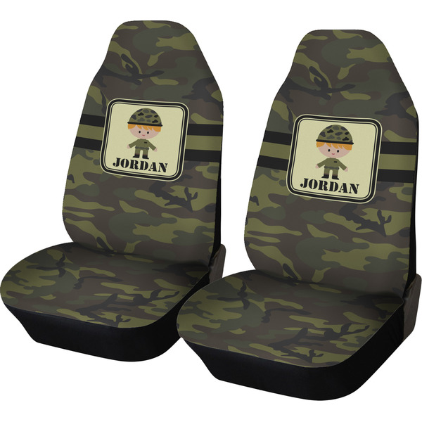 Custom Green Camo Car Seat Covers (Set of Two) (Personalized)