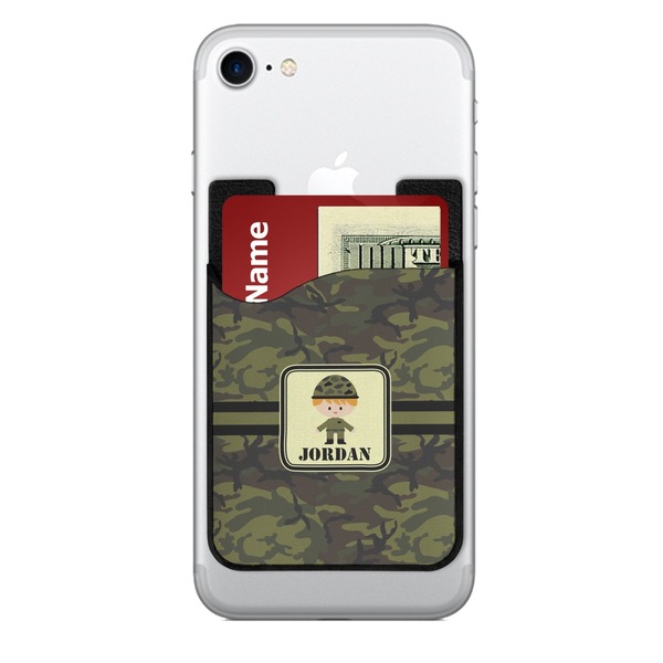 Custom Green Camo 2-in-1 Cell Phone Credit Card Holder & Screen Cleaner (Personalized)