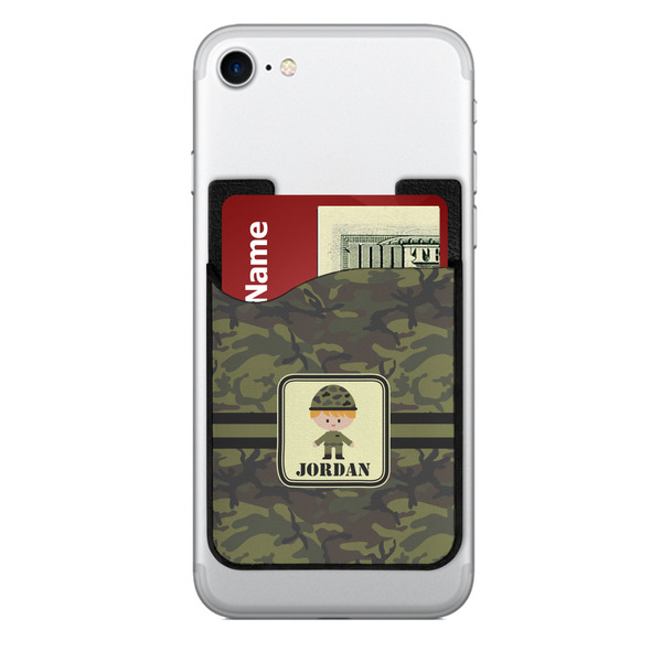 Custom Green Camo 2-in-1 Cell Phone Credit Card Holder & Screen Cleaner (Personalized)