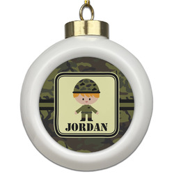 Green Camo Ceramic Ball Ornament (Personalized)