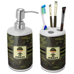 Green Camo Ceramic Bathroom Accessories Set (Personalized)