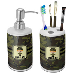 Green Camo Ceramic Bathroom Accessories Set (Personalized)