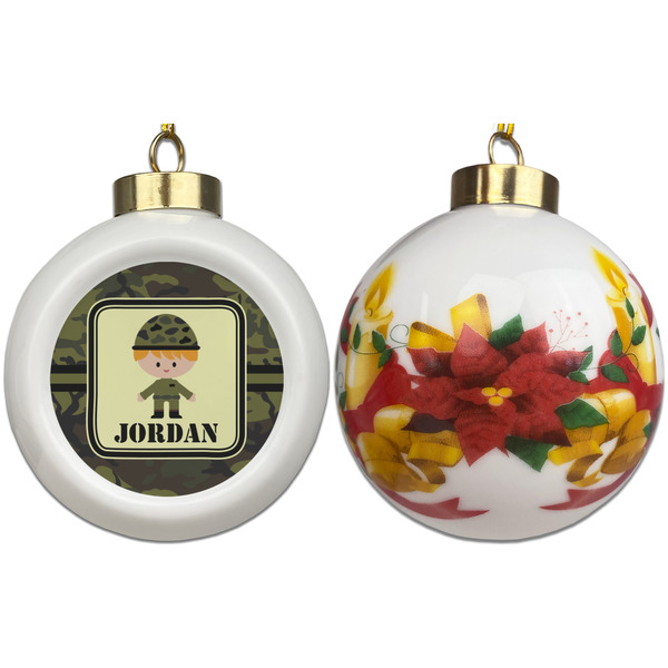 Green Camo Ceramic Christmas Ornament - Poinsettias (APPROVAL)