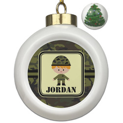 Green Camo Ceramic Ball Ornament - Christmas Tree (Personalized)