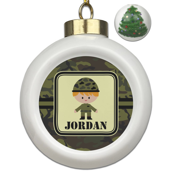 Custom Green Camo Ceramic Ball Ornament - Christmas Tree (Personalized)