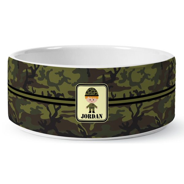 Green Camo Ceramic Dog Bowl - Medium - Front