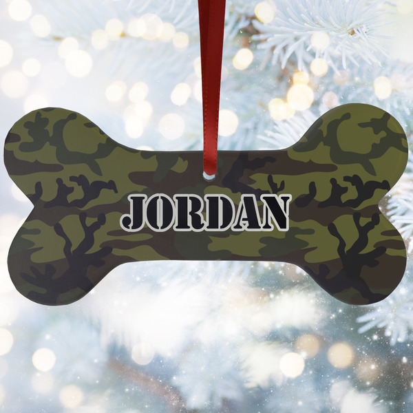 Custom Green Camo Ceramic Dog Ornament w/ Name or Text