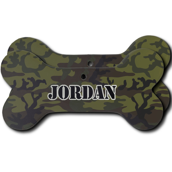 Custom Green Camo Ceramic Dog Ornament - Front & Back w/ Name or Text