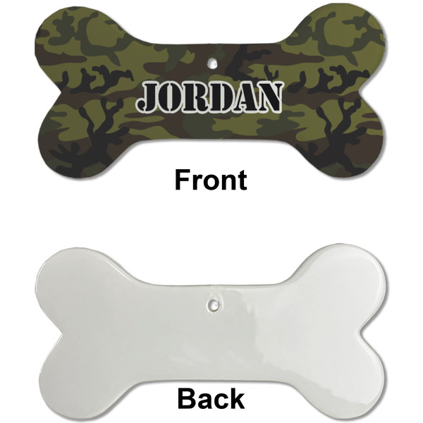 Green Camo Ceramic Flat Ornament - Bone Front & Back Single Print (APPROVAL)