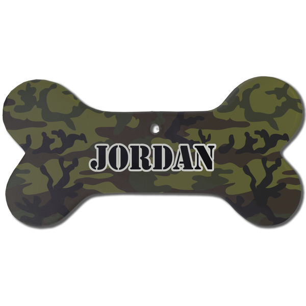 Custom Green Camo Ceramic Dog Ornament - Front w/ Name or Text