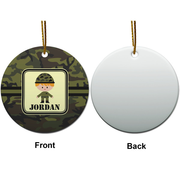 Green Camo Ceramic Flat Ornament - Circle Front & Back (APPROVAL)