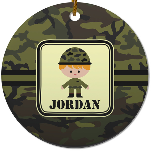 Green Camo Ceramic Flat Ornament - Circle (Front)