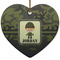 Green Camo Ceramic Flat Ornament - Heart (Front)