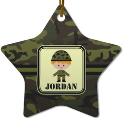 Green Camo Star Ceramic Ornament w/ Name or Text