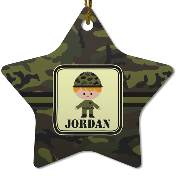 Green Camo Ceramic Flat Ornament - Star (Front)
