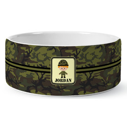 Green Camo Ceramic Dog Bowl (Personalized)