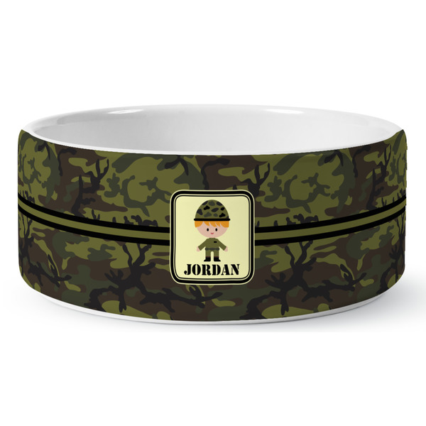 Custom Green Camo Ceramic Dog Bowl - Medium (Personalized)