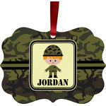Green Camo Metal Frame Ornament - Double Sided w/ Name or Text