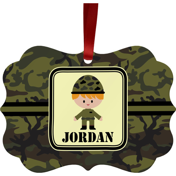 Custom Green Camo Metal Frame Ornament - Double Sided w/ Name or Text