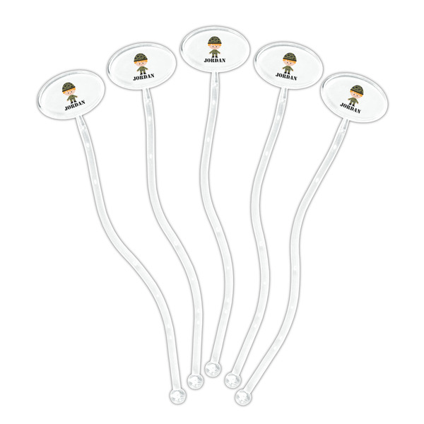 Green Camo Clear Plastic 7" Stir Stick - Oval - Fan