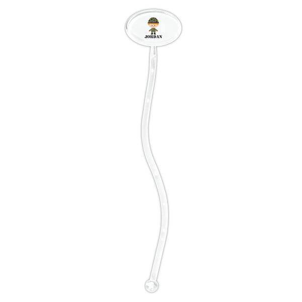 Green Camo Clear Plastic 7" Stir Stick - Oval - Single Stick