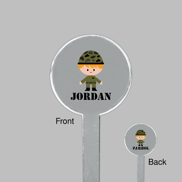 Green Camo Clear Plastic 7" Stir Stick - Round - Front & Back