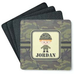 Green Camo Square Rubber Backed Coasters - Set of 4 (Personalized)