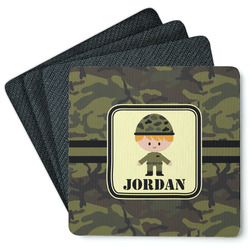 Green Camo Square Rubber Backed Coasters - Set of 4 (Personalized)