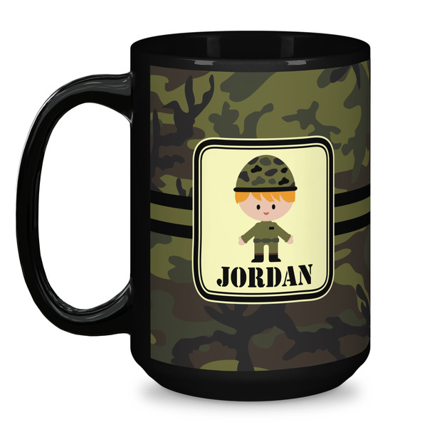 Green Camo Coffee Mug - 15 oz - Black